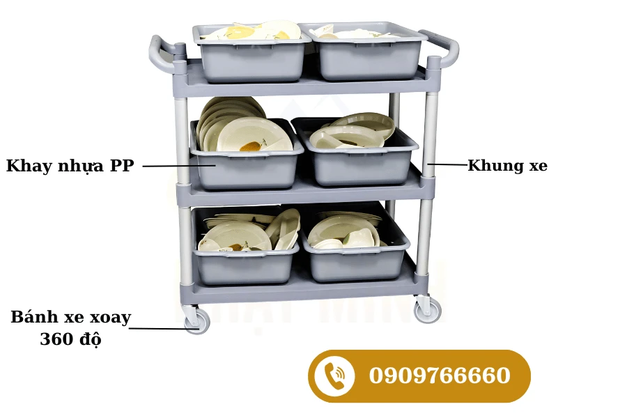 Chất liệu cao cấp – Bền và dễ vệ sinh xe thu dọn thức ăn GX032E