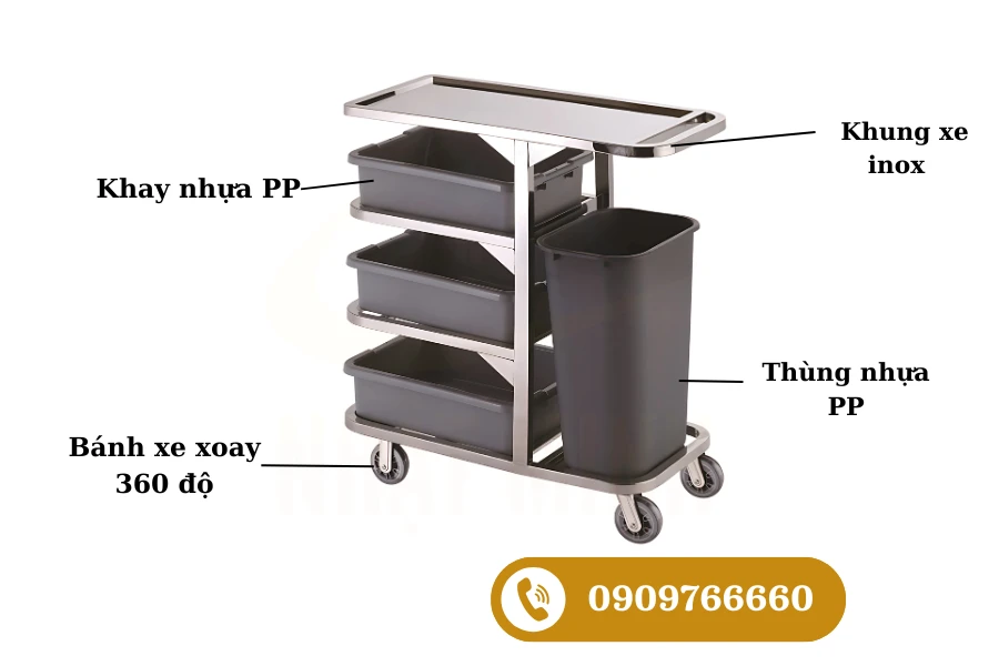 Ưu điểm nổi bật của xe thu gom thức ăn có hộc rác PT-NM-XTA04