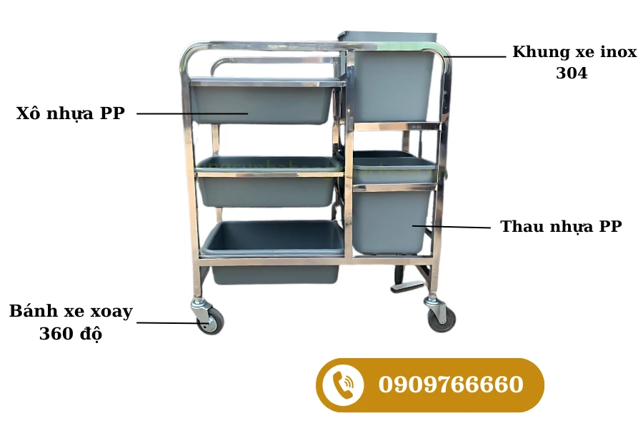 Xe thu gom thức ăn có hộc rác PT-NM-XTA05