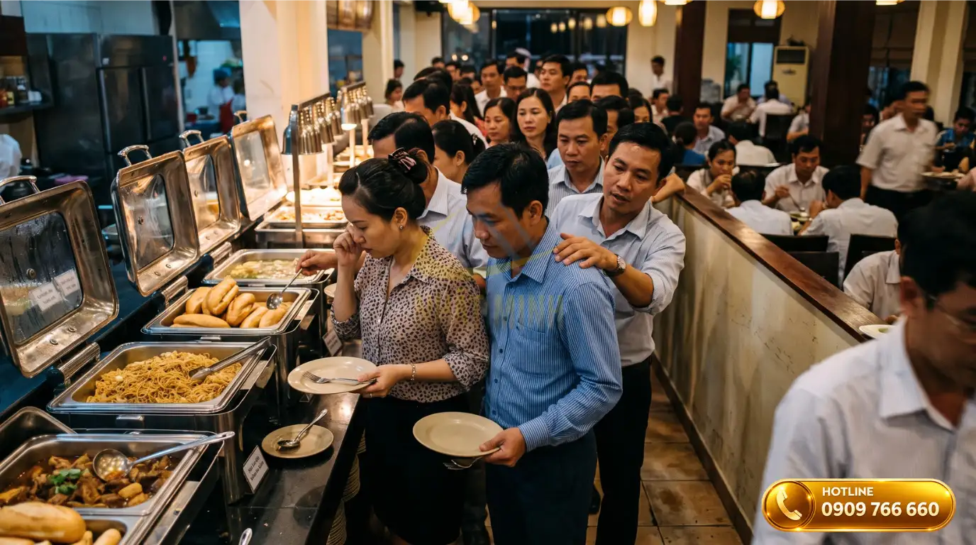 Tránh sai lầm bố trí lối đi hẹp khi tổ chức sự kiện tiệc buffet