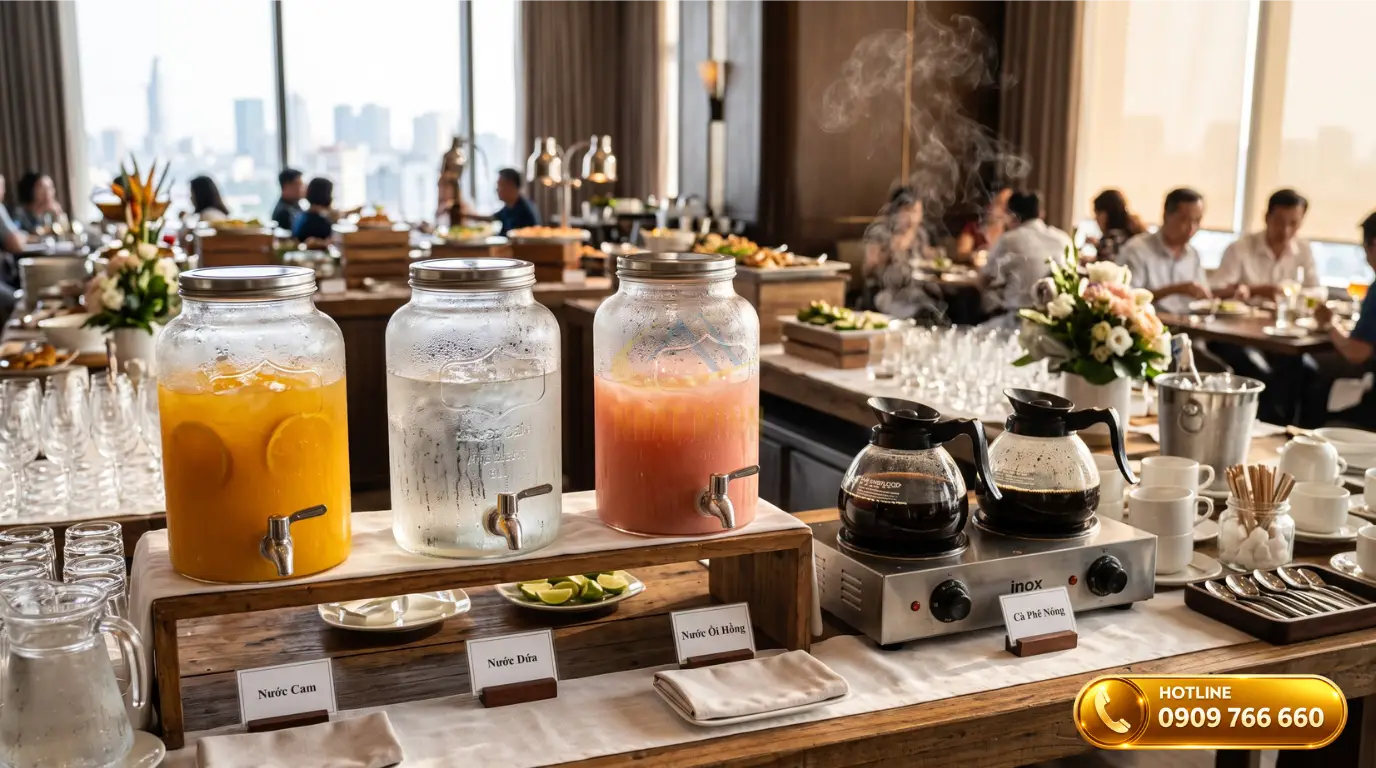 Dịch vụ cho thuê bình đựng nước trái cây và bếp hâm cafe buffet