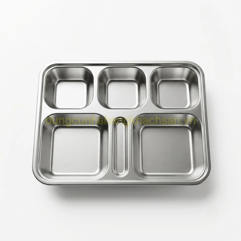 Khay đựng cơm inox 6 ngăn 304 có khay đựng tăm TBB-KC002