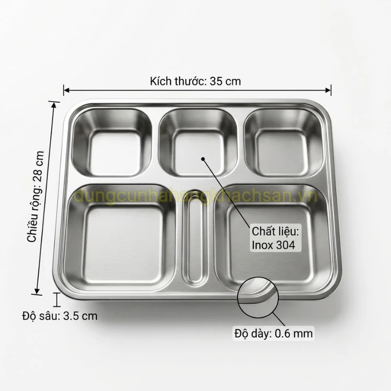 Kích thước khay đựng cơm inox 6 ngăn 304 có khay đựng tăm TBB-KC002Khay đựng cơm inox 6 ngăn 304 có khay đựng tăm TBB-KC002