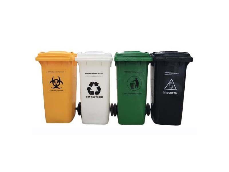 Thùng rác phân loại hiện nay có 4 màu sắc phổ biến là xanh,vàng, trắng, đen