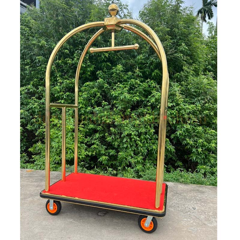 Xe đẩy hành lý inox mạ vàng (LẮP RÁP) TS-NMXHL02