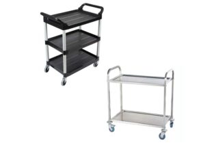 Xe đẩy phục vụ nhựa và inox có đặc điểm gì nổi bật?