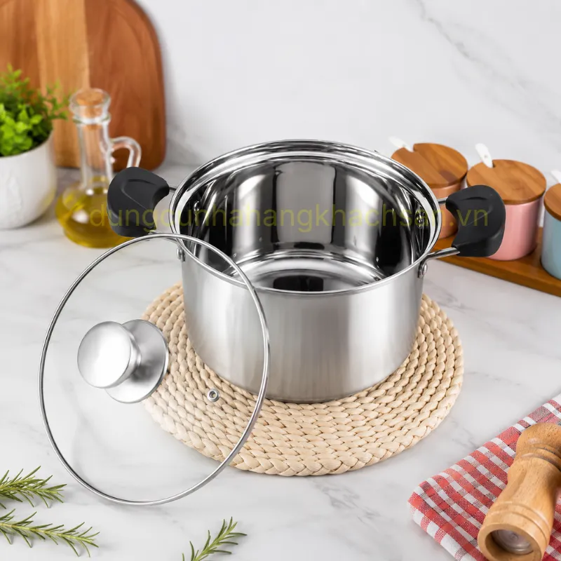 Nồi inox 3 đáy nắp kiếng (tay nắm tròn) BE-NM-KT16