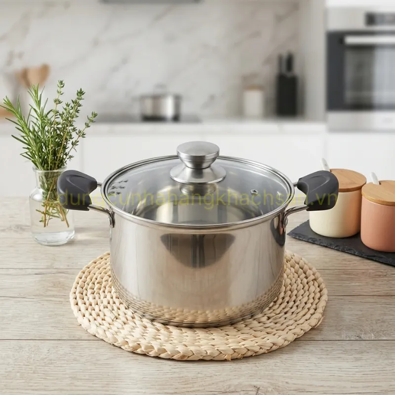 Nồi inox 3 đáy nắp kiếng (tay nắm tròn) BE-NM-KT16