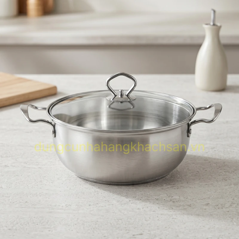 Nồi lẩu inox 3 đáy nắp kiếng 26 cm BE-NM-NK26