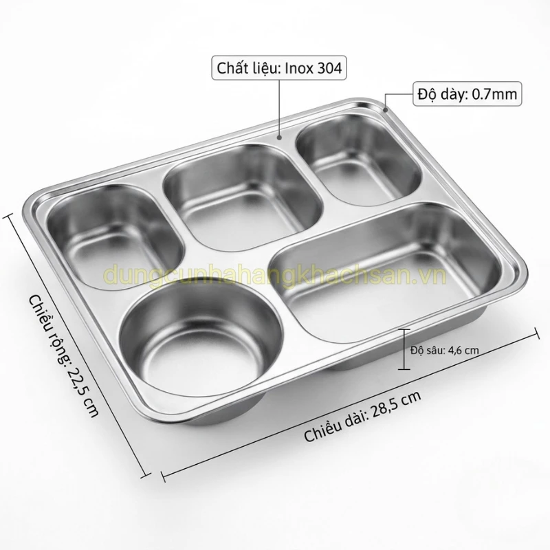 Kích thước khay cơm lớn 5 ngăn nhỏ 304 BF NM5007