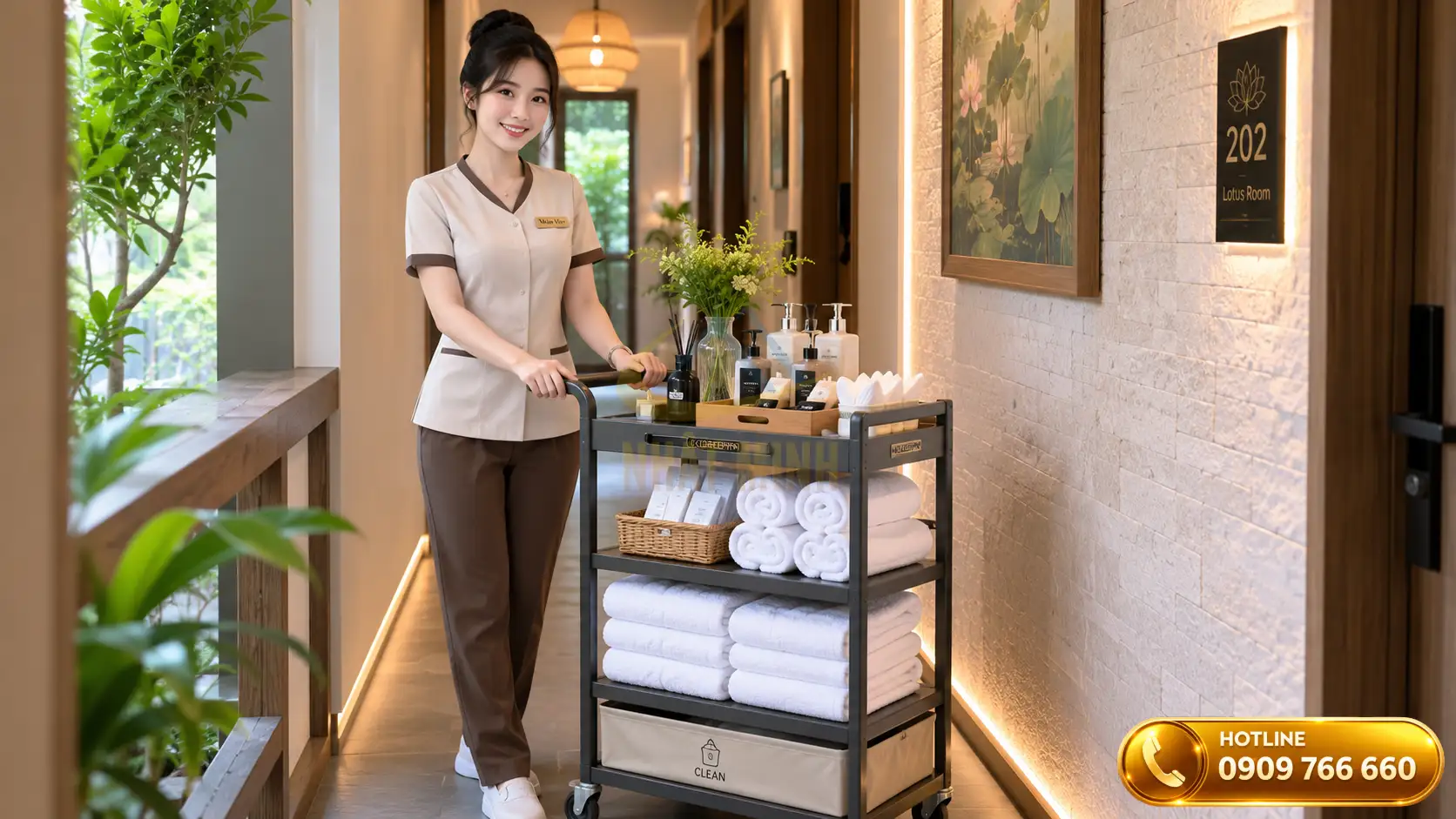 Mẫu xe đẩy làm phòng mini kích thước nhỏ sản xuất riêng cho homestay