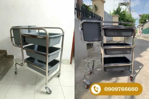 Xe thu gom inox dạng khung + thùng nhựa