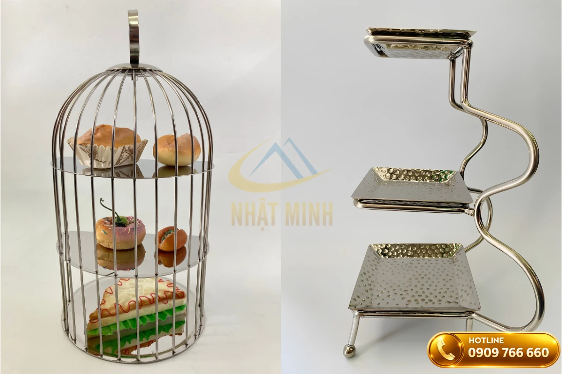Dụng cụ trang trí tiệc buffet kệ lồng chim và kệ 3 tầng
