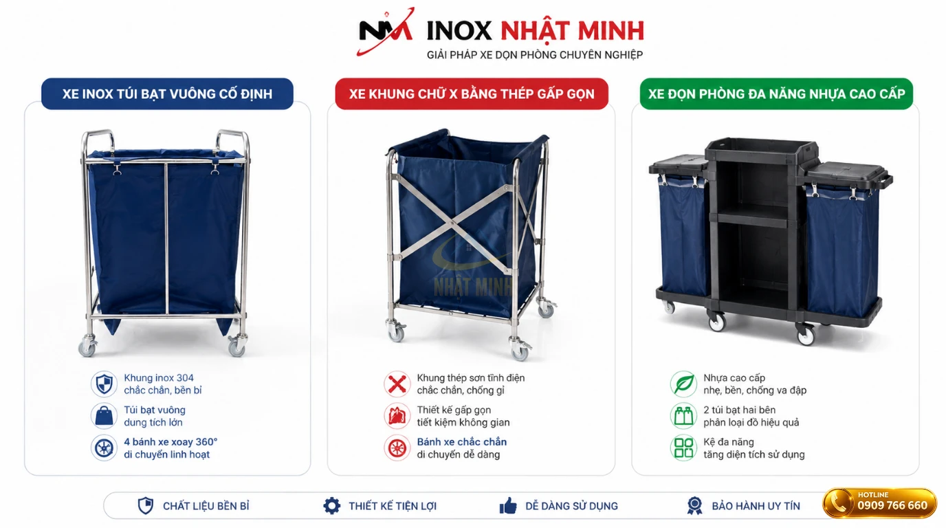 Tổng hợp các mẫu xe đẩy thu gom đồ giặt là phổ biến nhất hiện nay