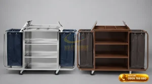 So sánh xe dọn phòng khách sạn inox và khung sắt chi tiết