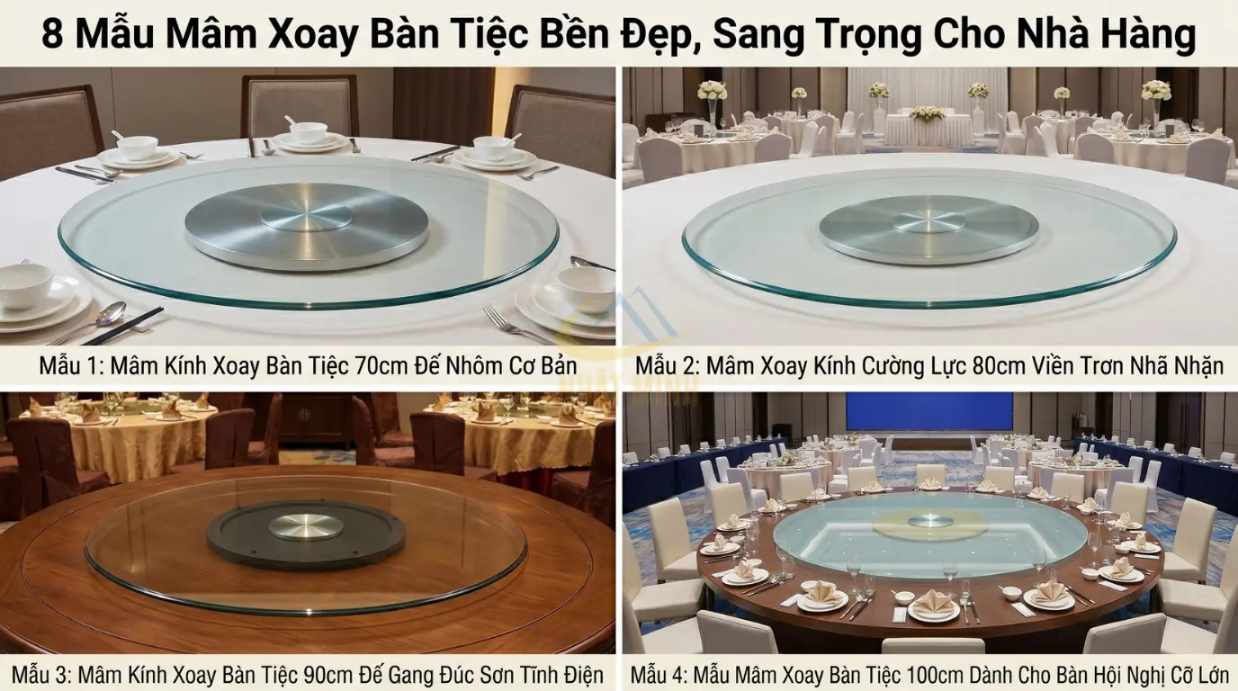 Tổng hợp các mẫu mâm xoay bàn tiệc từ mẫu 1 đến mẫu 4 với kích thước từ 70cm đến 100cm