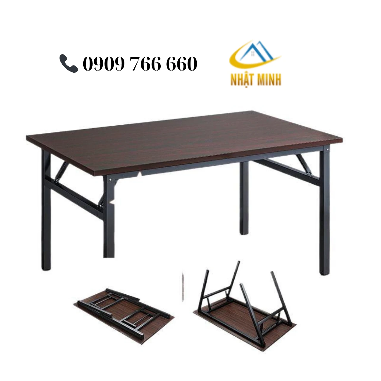 Bàn chữ nhật bằng gỗ chân sắt gấp gọn