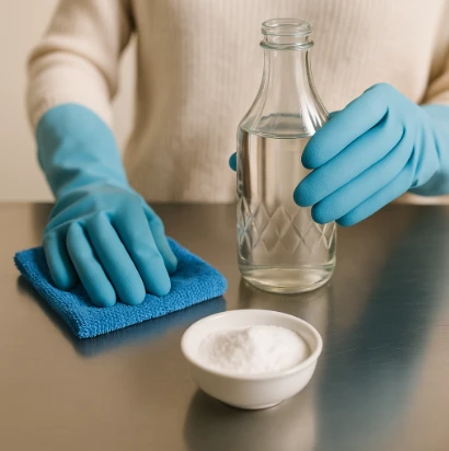 Đánh bóng inox định kỳ bằng giấm trắng hoặc baking soda