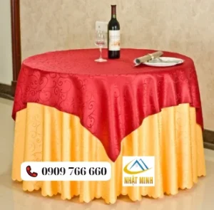 Khăn bàn tròn 2 lớp lụa họa tiết cao cấp