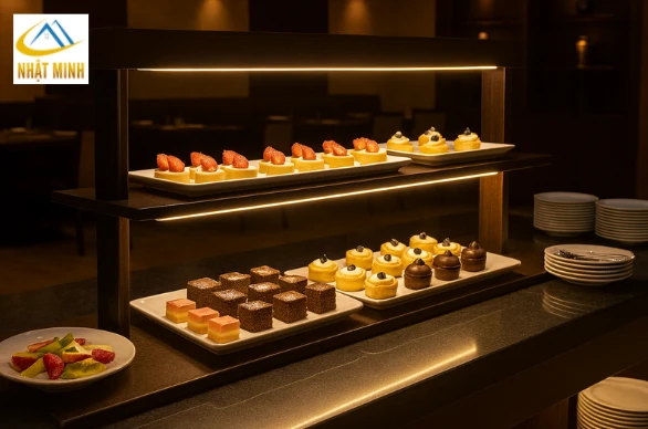 Quầy line tráng miệng 2 tầng có đèn led