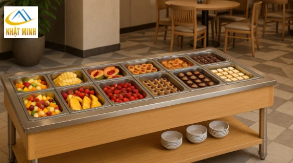Quầy line tráng miệng buffet bằng inox GN