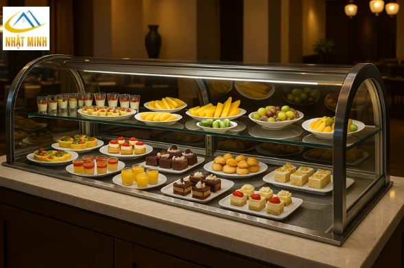 Quầy line tráng miệng kính cong cao cấp