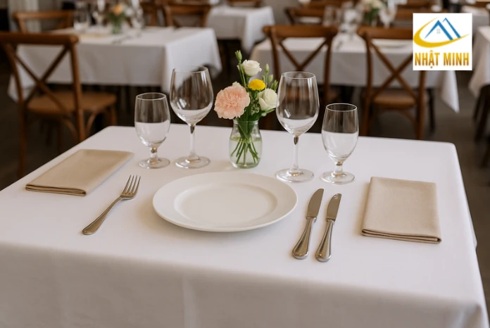 Setup bàn tiệc Âu tiêu chuẩn