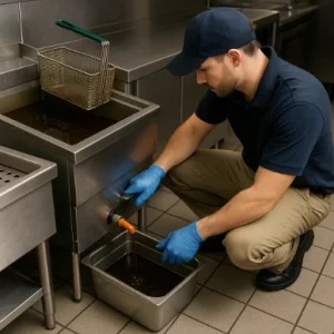 Thay dầu cho bếp chiên nhúng tại nhà hàng