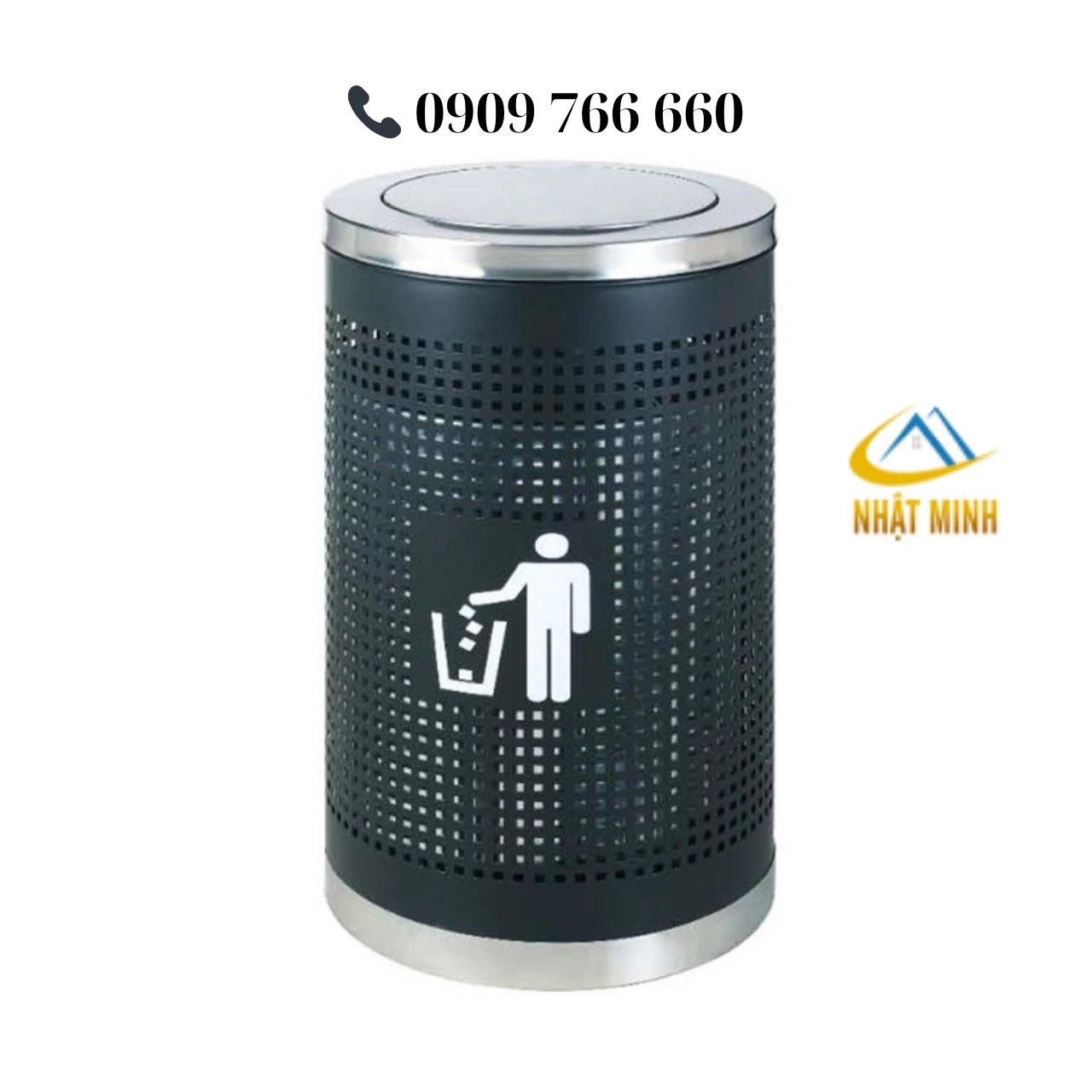 Thùng rác inox tròn nắp lật