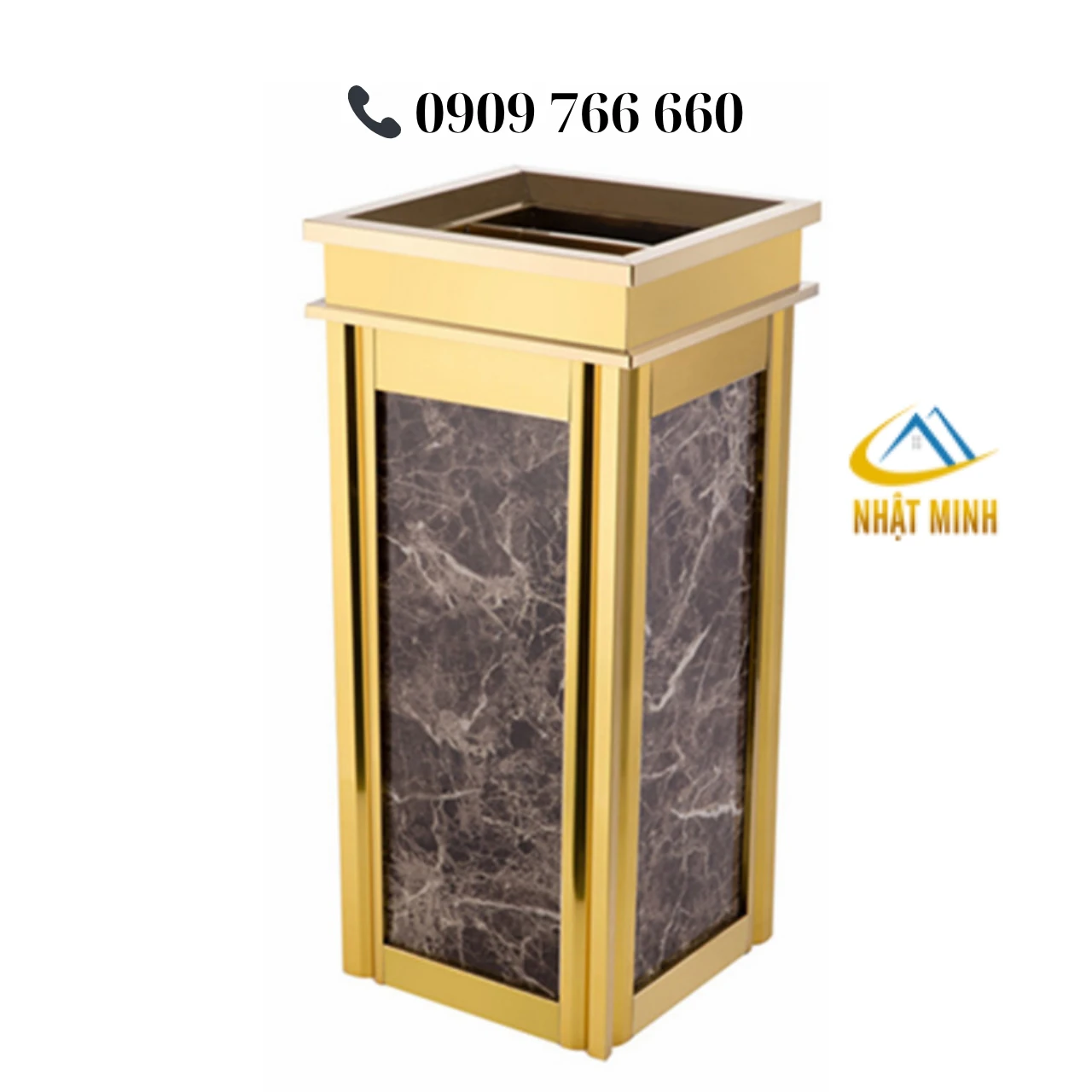 Thùng rác mạ vàng phối đá hoa cương