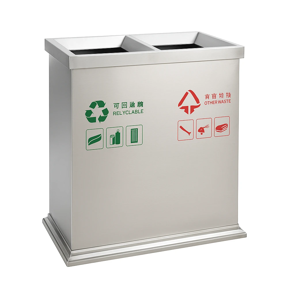 Thùng rác ngoài trời 2 ngăn phân loại rác bằng inox cao cấp