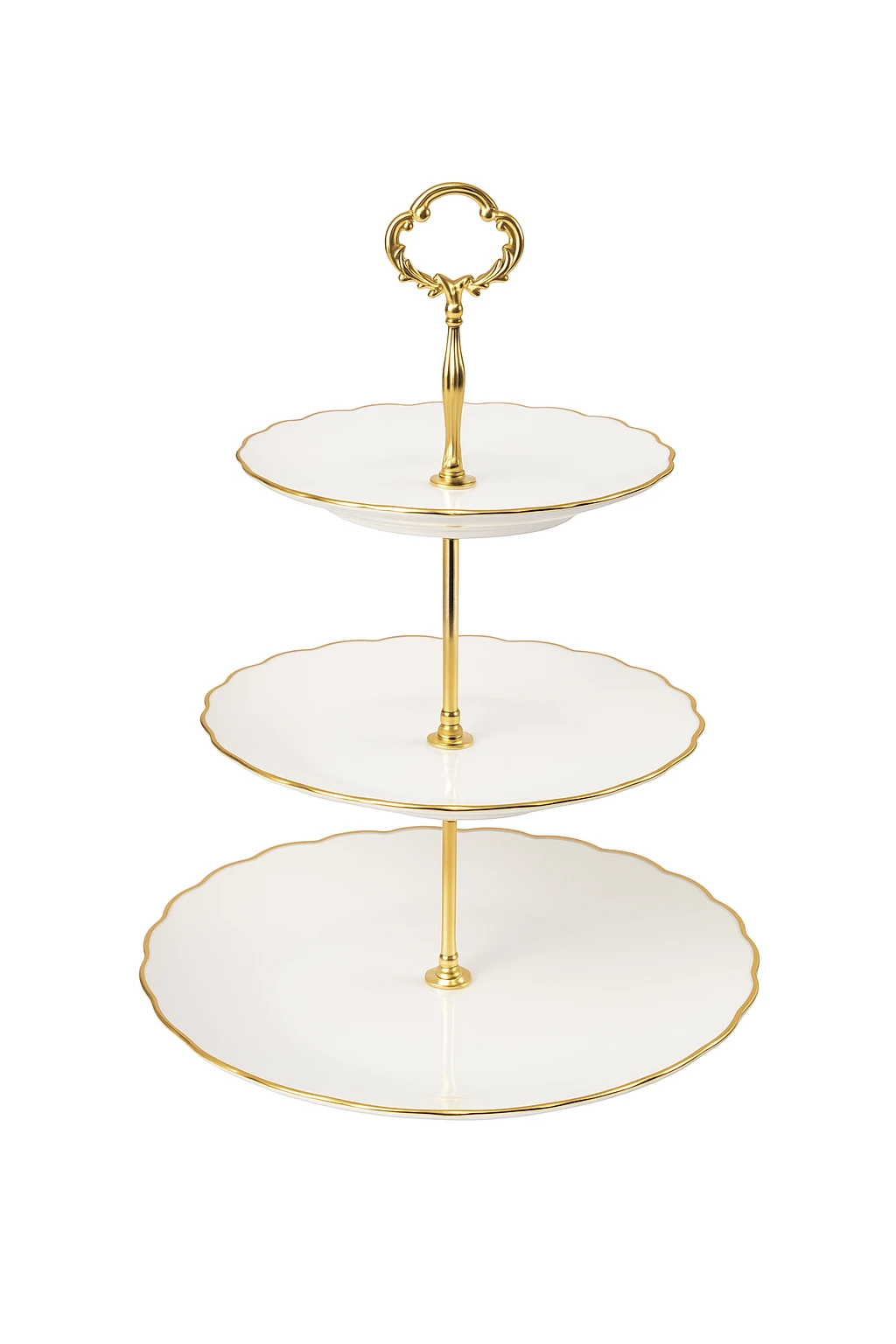 Khay để bánh kẹo 3 tầng sứ viền vàng