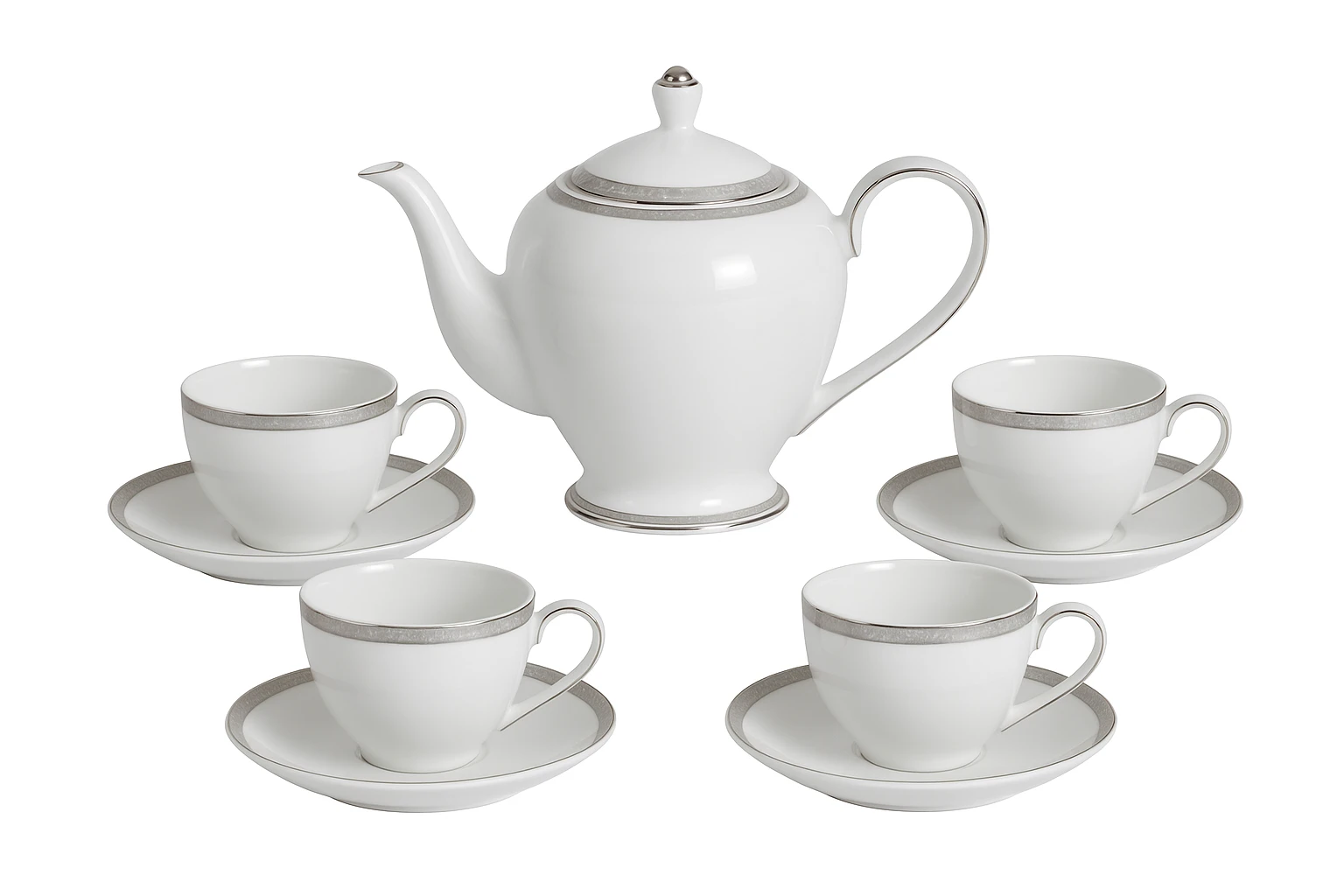 Bộ Ấm Trà Sứ Viền Bạc Luxury Line