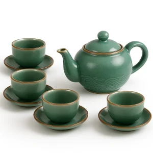 Bộ Ấm Trà Sứ Men Ngọc Xanh Cổ