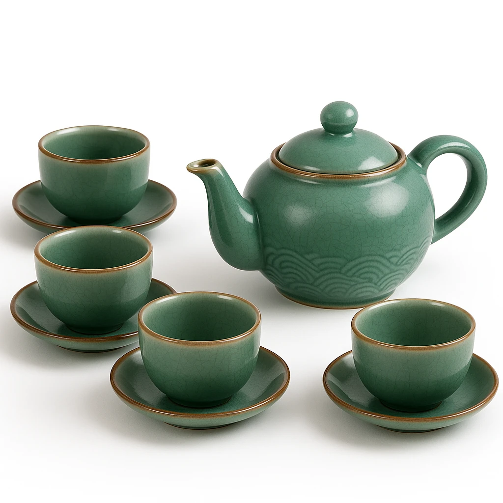 Bộ Ấm Trà Sứ Men Ngọc Xanh Cổ