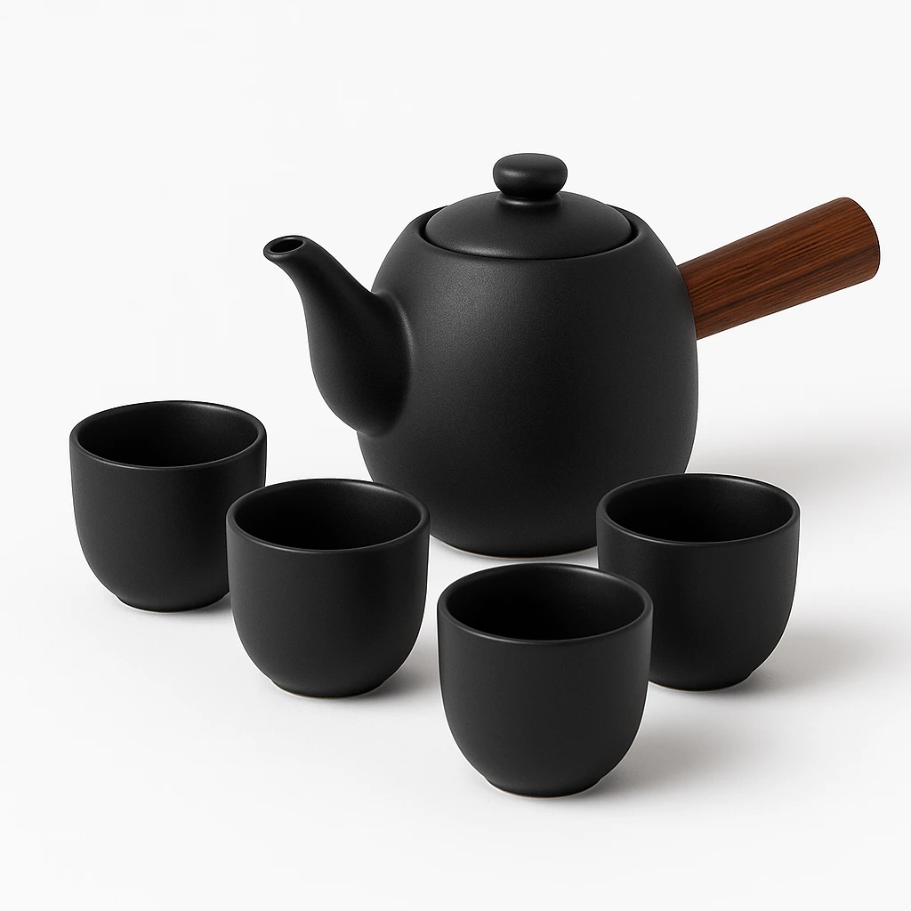 Bộ Ấm Trà Sứ Đen Nhám Nordic