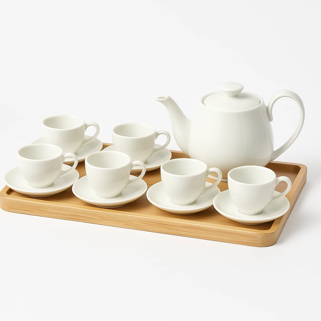 Bộ Ấm Trà Sứ Men Bóng Trắng Hàn Quốc