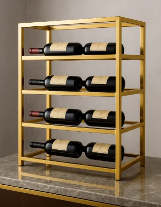 Kệ rượu inox vàng 3 tầng