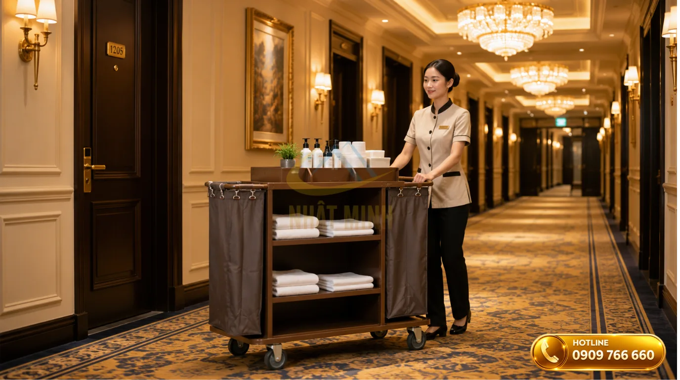 Tiêu chuẩn chọn xe đẩy làm phòng khách sạn cao cấp giúp tối ưu vận hành