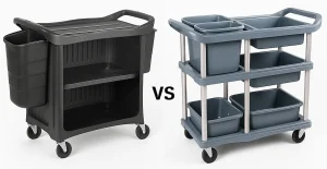 Xe đẩy thu dọn thức ăn có khay vs không khay