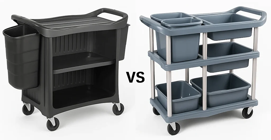 Xe đẩy thu dọn thức ăn có khay vs không khay