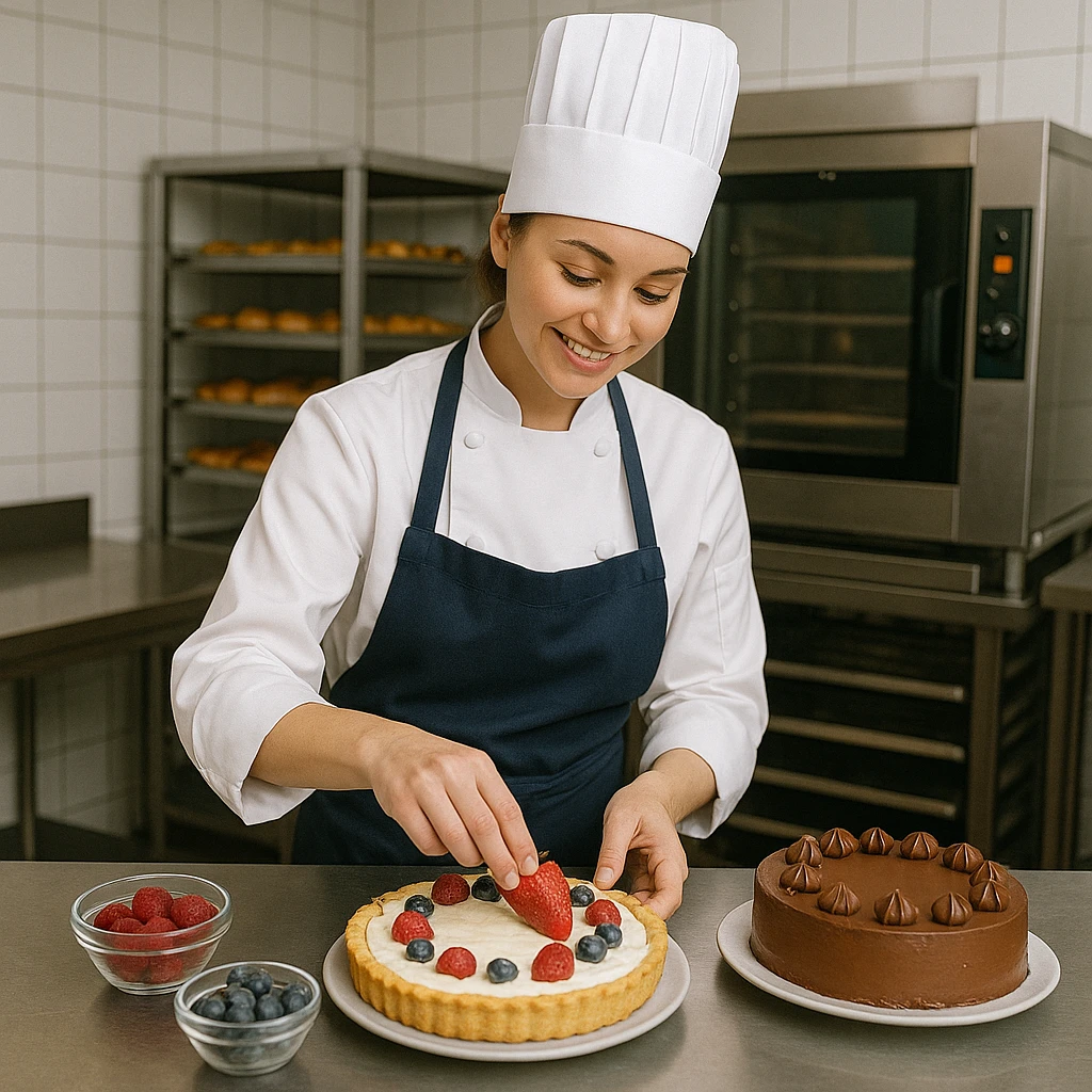 Trang trí bánh và chuẩn bị món tráng miệng theo tiêu chuẩn fine dining.