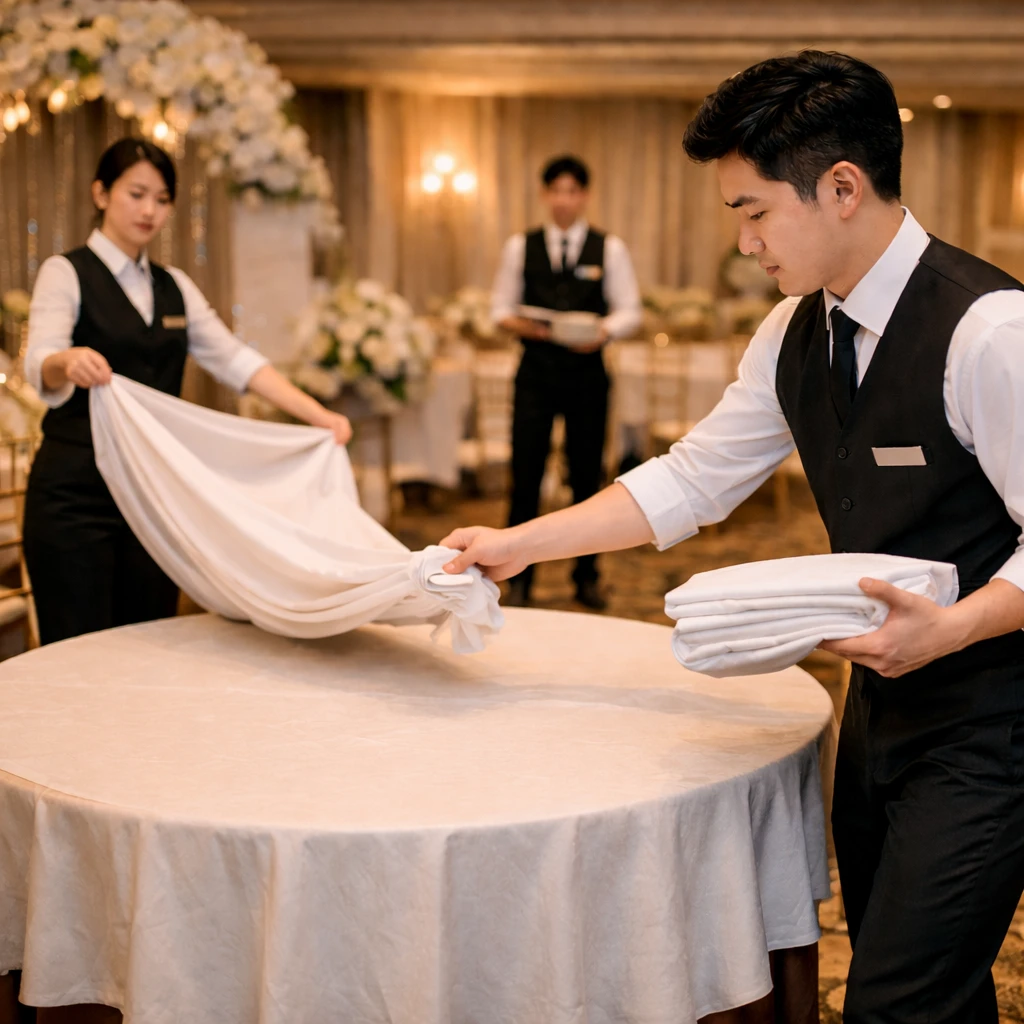 Bước 2: Thu khăn cũ chỉ bằng một động tác kéo