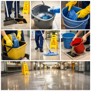 Quy trình lau sàn thủ công gồm nhiều bước rời rạc