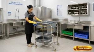 Quy trình vệ sinh xe dọn thức ăn sạch sẽ để ngăn ngừa mùi hôi trong nhà hàng