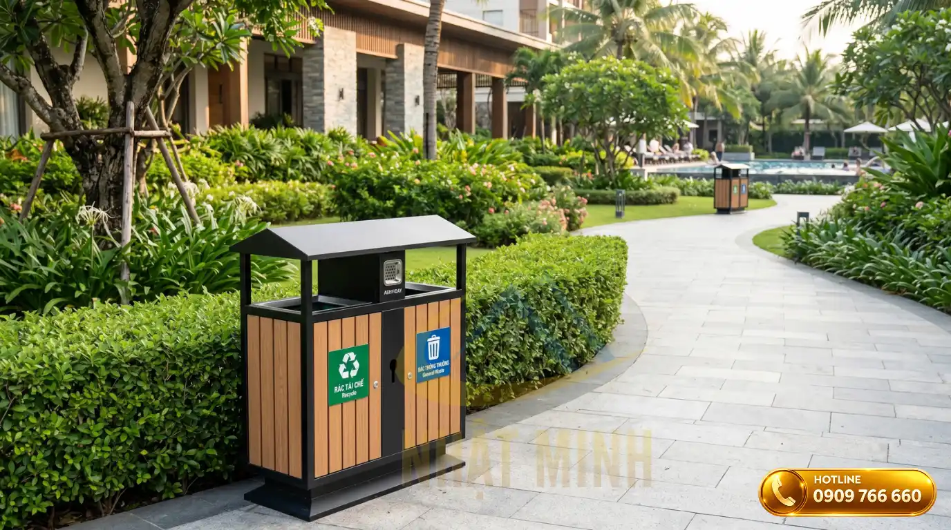 Bố trí thùng rác ngoài trời hợp cảnh quan