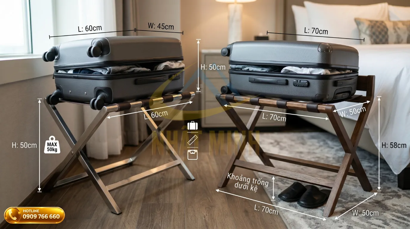 Kích thước kệ để hành lý tiêu chuẩn