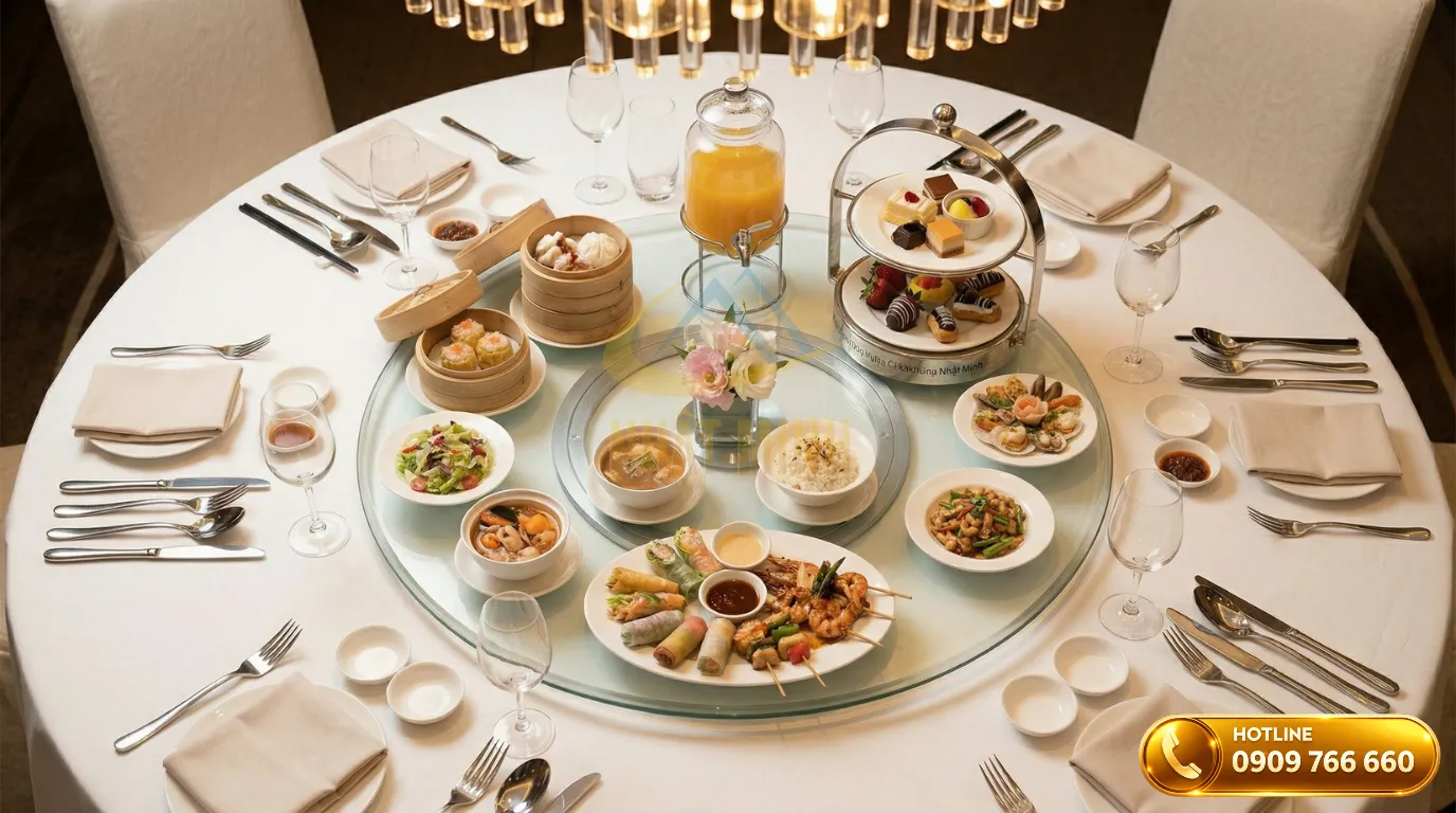Mâm kính xoay bàn tiệc cường lực