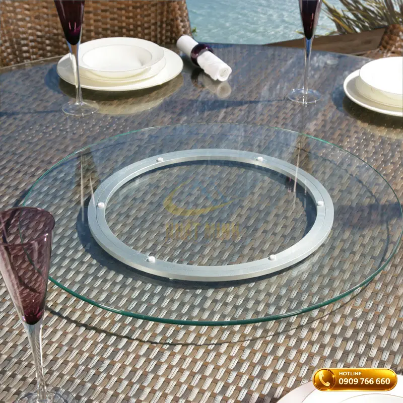 Mâm kính xoay bàn tiệc đế nhôm