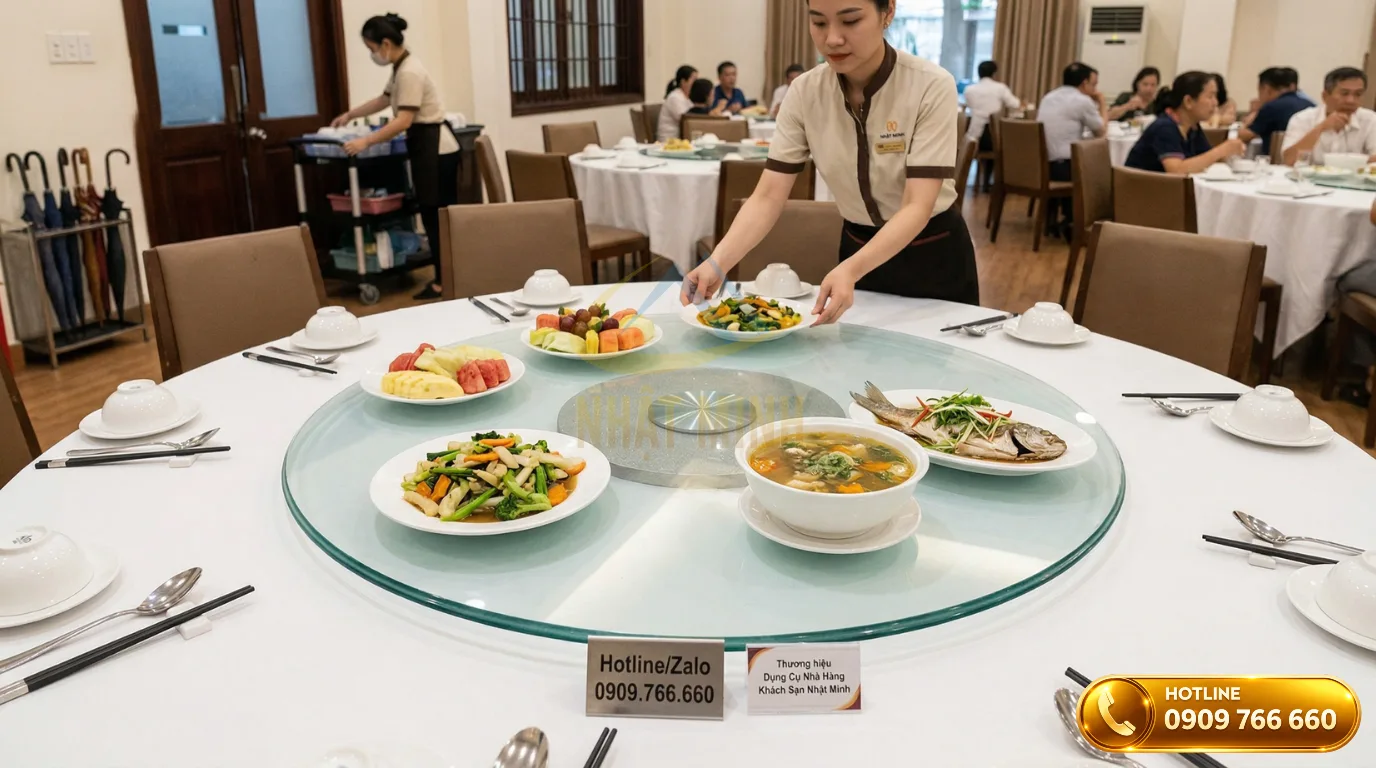 Mâm kính xoay bàn tiệc loại thường